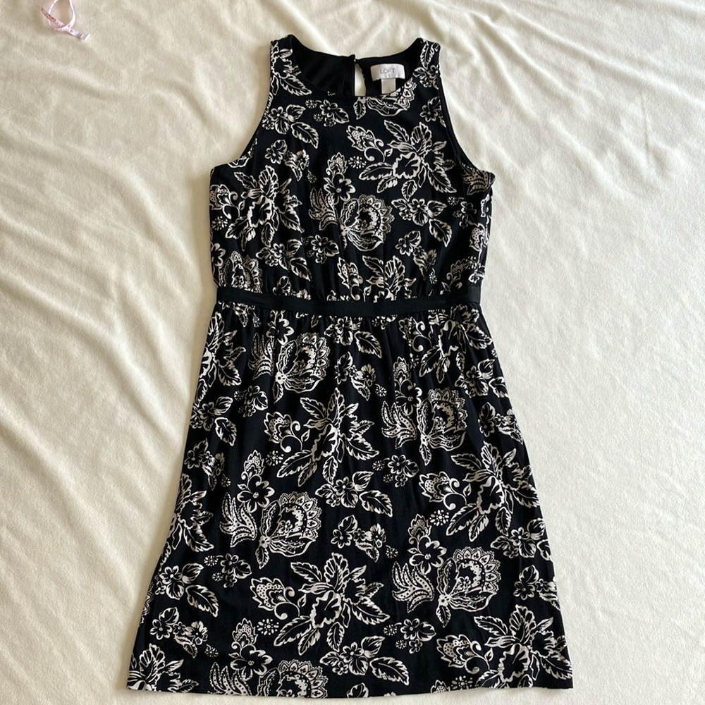 Loft Black and White Floral Dress